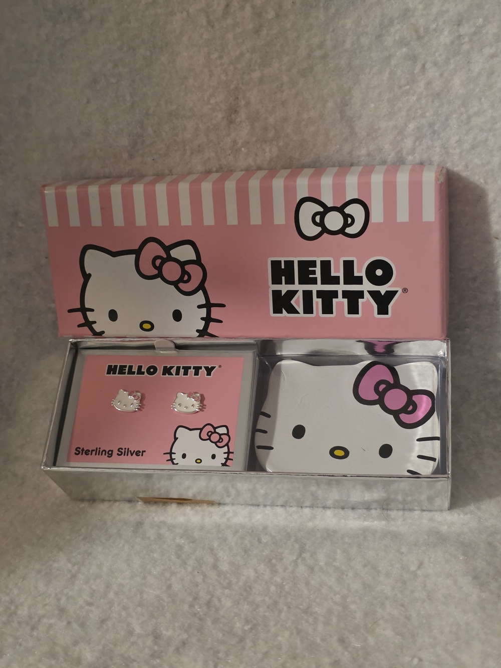 Hello Kitty Pink Sterling Silver Earrings Gift Set and Tray